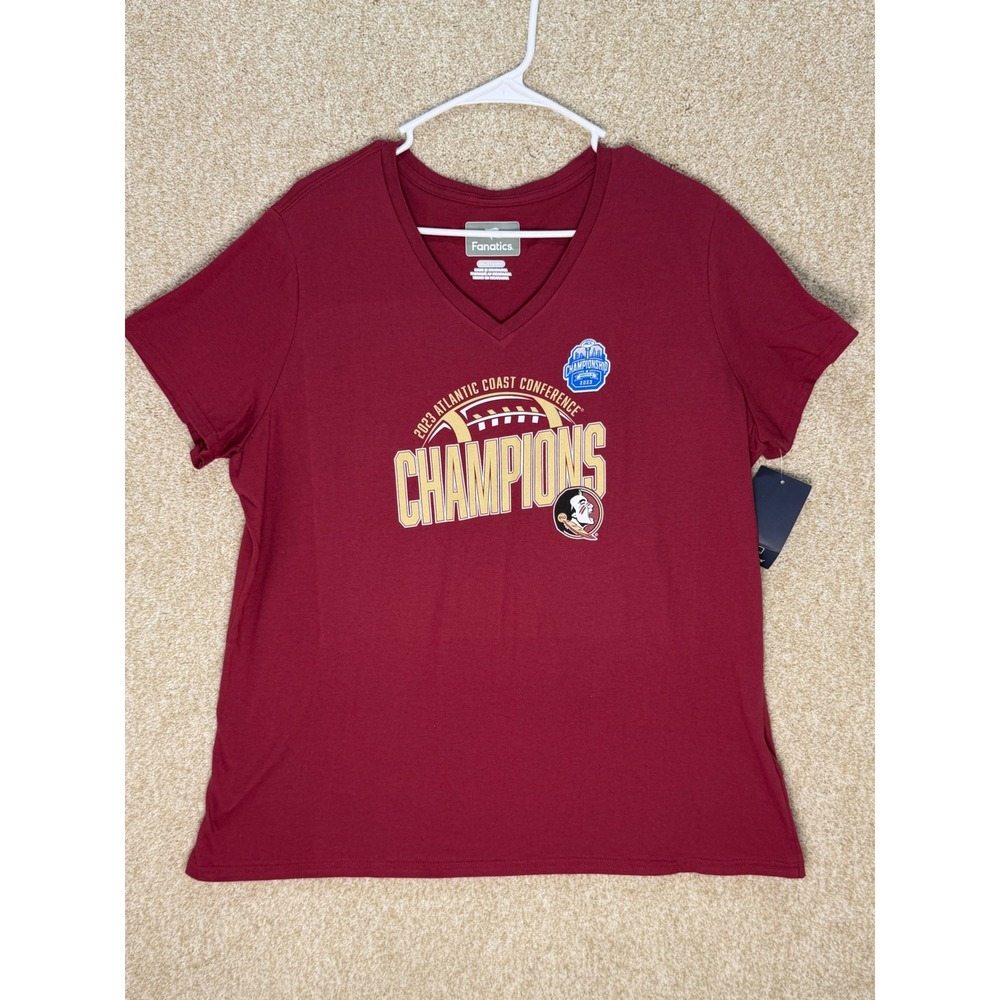 NWT Florida State Seminoles 2023 ACC Champions V-Neck T-Shirt‎ Women 2XL